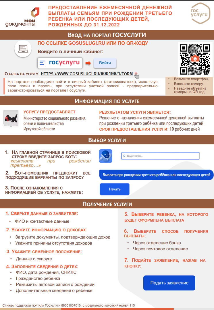 Предоставление ежемесячной денежной выплаты при рождении третьего и последующих детей